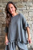 Frame Hopsack Frill Box Top Washed Charcoal